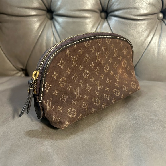 Louis Vuitton Cosmetic Bag Brown Denim Mini Lin Idylle Monogram Pouch Clutch